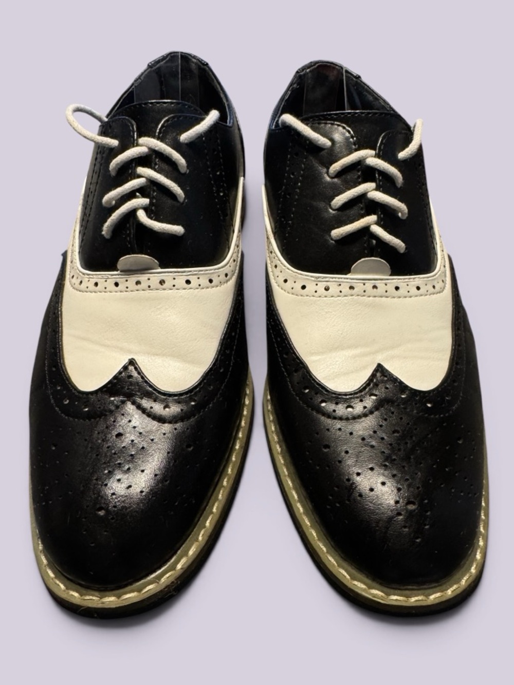 Enzo Romeo Classic Men's Black & White Wingtip Oxfords Size 7